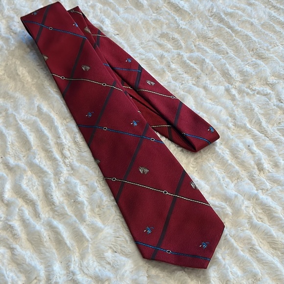 Vintage Bill Blass equestrian maroon navy Silk poly Tie with horse boot rope - Picture 8 of 8